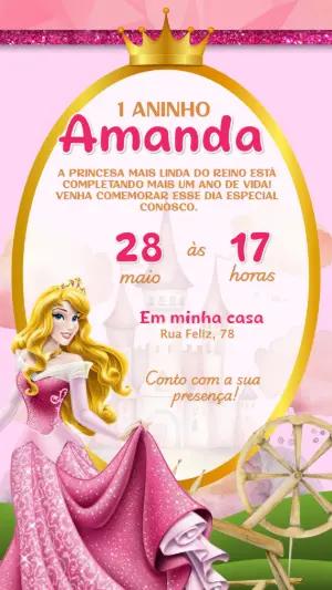 Convite Aniversário A Bela Adormecida Aurora para Editar Online