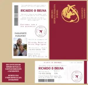 Convite de Casamento Passaporte com Foto para Editar Online