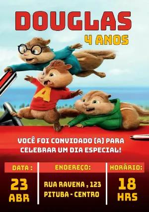 Convite de Aniversário Alvin e os Esquilos para Editar Online