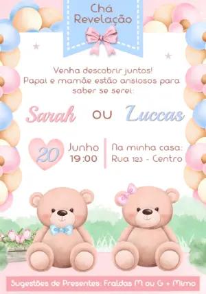 Convite Chá Revelação Ursinhos Fofos Editável