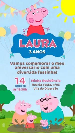 Convite de Aniversário Infantil Peppa Pig Editável