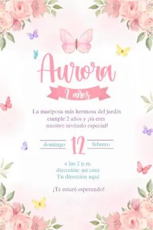 Invitación de Cumpleaños de Mariposas Editable en Acuarela Rosa