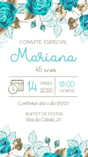 Convite de Aniversário Floral Azul Tiffany para Editar Online