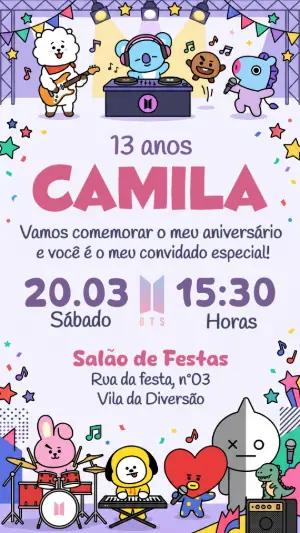 Convite de Aniversário BT21 Fofo e Colorido para Editar