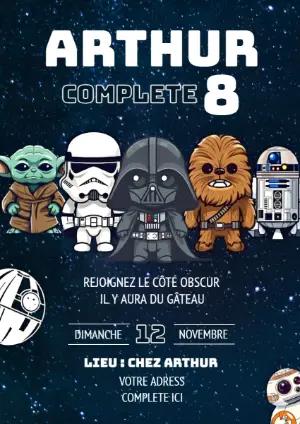 Invitation d'anniversaire Star Wars mignonne, modèle à modifier