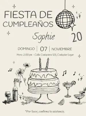 Invitación de Cumpleaños Estilo Boceto para Editar