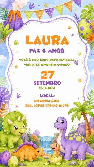 Convite de Aniversário Dinossauros Baby Editável