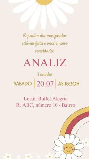 Convite de Aniversário Margaridas para Editar Online