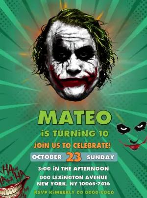 Joker Birthday Party Invitation to Edit and Print