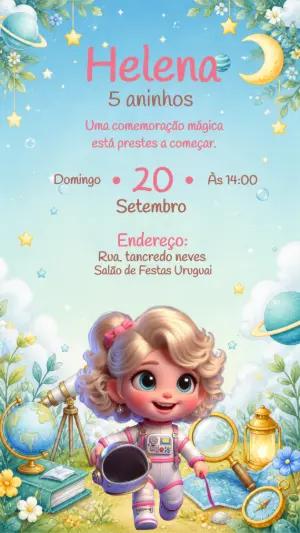 Convite Aniversário Astronauta Menina Editável