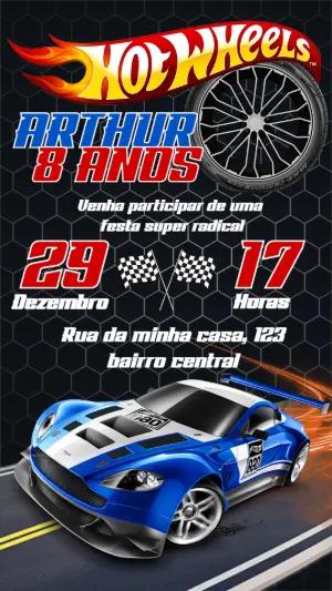 Convite de Aniversário Hot Wheels com Carros para Editar Online