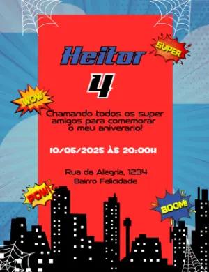 Convite Animado Aniversário Super-Herói para Editar Online