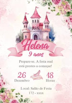 Convite Aniversário Castelo Princesa para Editar Online