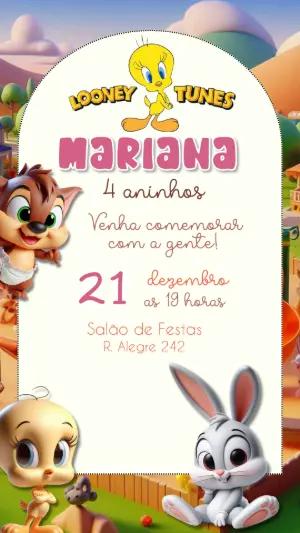 Convite Animado Aniversário Baby Looney Tunes para Editar Online