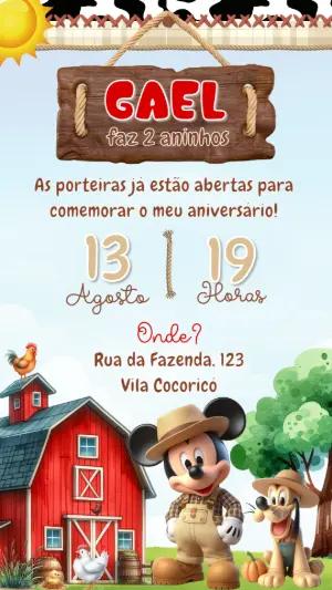 Convite Aniversário Fazendinha do Mickey para Editar Online