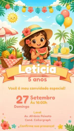 Convite de Aniversário Piquenique Tropical Editável para Menina