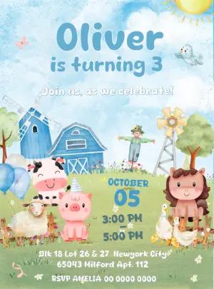 Cute Farm Animals Birthday Invitation to Edit Online