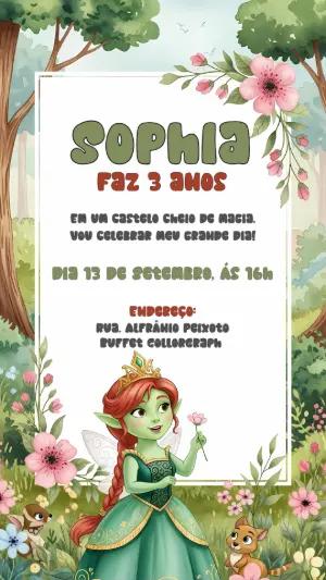 Convite Aniversário Princesa Fiona para Editar Online