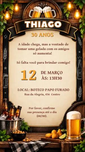 Convite de Aniversário Boteco com Cerveja para Editar