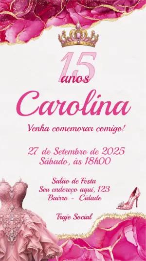 Convite de 15 Anos Floral Rosa e Dourado para Editar