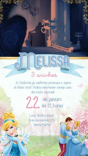 Convite Animado Aniversário Cinderela: Modelo Editável