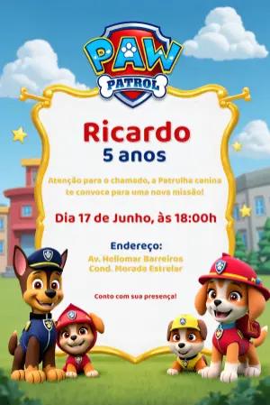 Convite Aniversário Patrulha Canina para Editar Online