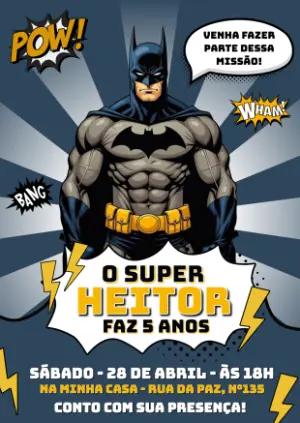 Convite de Aniversário Batman Estilo Quadrinhos para Editar