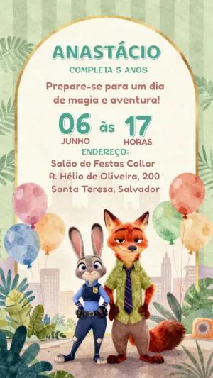 Convite de Aniversário Zootopia Digital para Editar