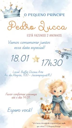 Convite Aniversário O Pequeno Príncipe Aquarela para Editar Online