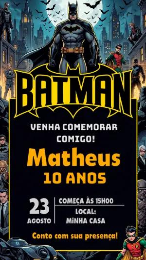 Convite de Aniversário Batman Editável para Festa Infantil