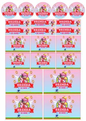 Kit de Adesivos Escolares Amy Rose do Sonic para Editar Online