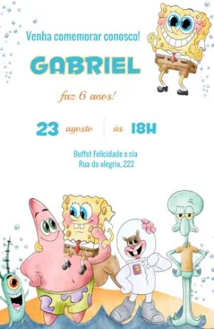 Convite de Aniversário Bob Esponja Fundo do Mar Editável