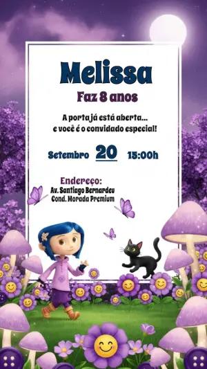 Convite Aniversário Coraline Mundo Secreto para Editar Online