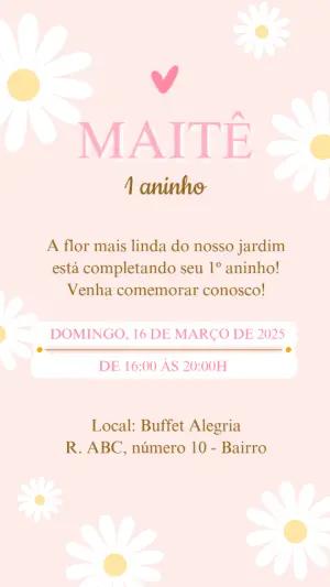 Convite Animado Aniversário Margaridas para Editar Online