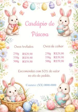 Cardápio de Páscoa Fofo com Coelhinhos Modelo Editável