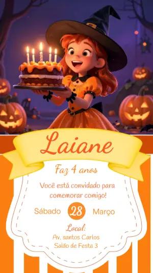 Convite Digital Aniversário Infantil Tema Bruxinha Editável