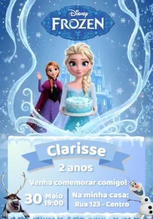 Convite de Aniversário Frozen Azul para Editar Online