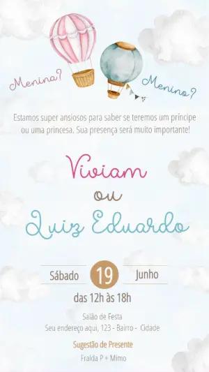 Convite Chá Revelação Balão Aquarela para Editar Online