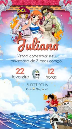 Convite de Aniversário One Piece para Editar Online