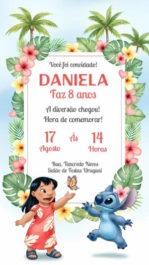 Convite de Aniversário Lilo & Stitch Tropical para Editar Online