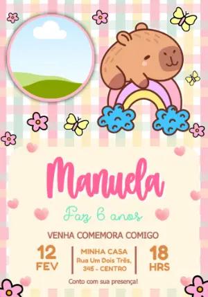 Convite de Aniversário Capivara Fofa com foto