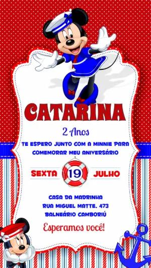 Convite Aniversário Minnie Marinheira para Editar Online