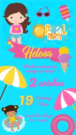 Convite de Aniversário Pool Party Infantil Colorido para Editar