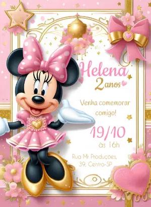 Convite Aniversário Minnie Rosa Glitter para Editar Online