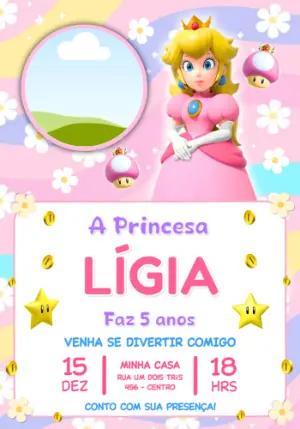 Convite Editável Aniversário Infantil Princesa Peach Rosa