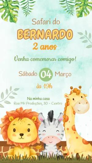 Convite Aniversário Safari com Animais para Editar Online
