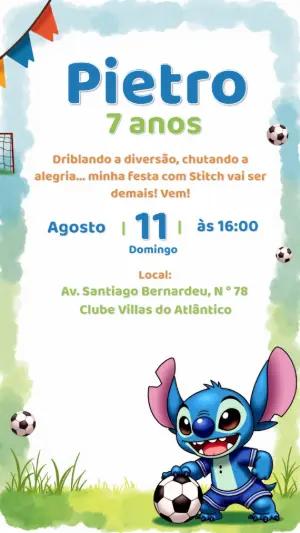 Convite de Aniversário Stitch Futebol para Editar Online