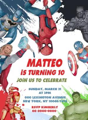 Editable Avengers & Superhero Birthday Invitation Template
