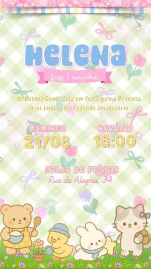 Convite de Aniversário Bobbie Goods Fofo para Editar Online