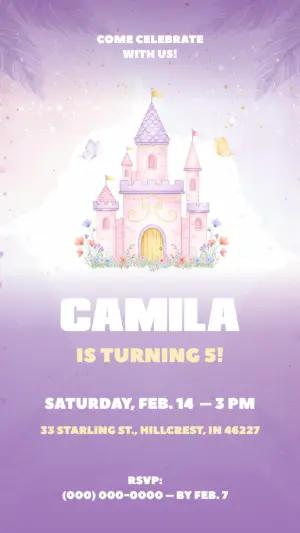 Princess Castle Birthday Invitation Editable Template